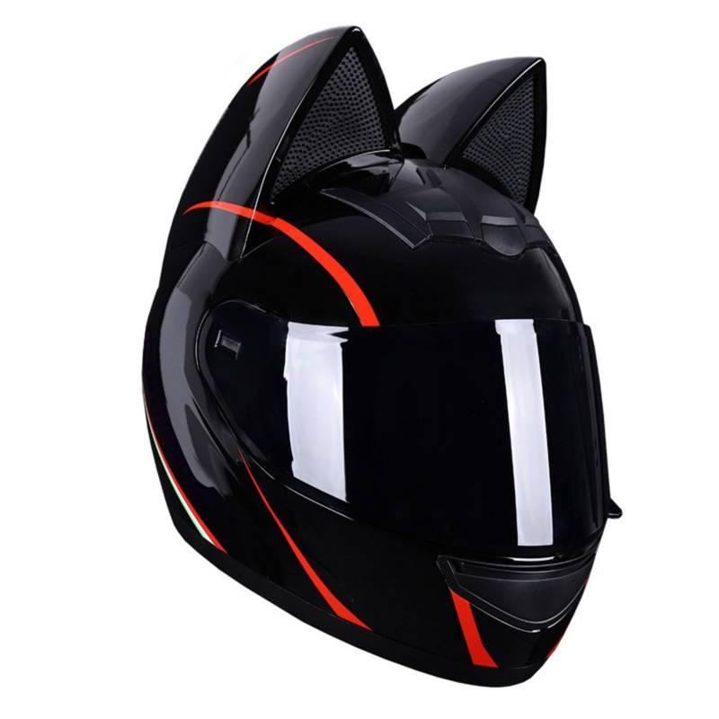 Vollhelm Full Face Motorradhelme Mit Katze Ohren Adult Flip Up Visiere Motocross Helm Motorrad-Crash-Modular Helmet Leichtbau ECE Certified 18,S=50-53CM von JunPing