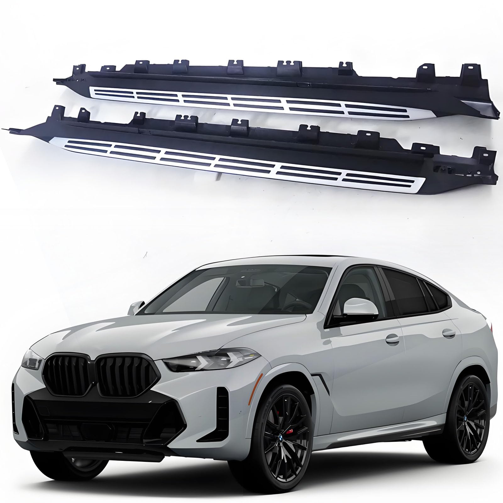 Junberoy 2 x feste Trittbretter, Seitenstufen, Fußpedal-Schutzstange, silber-schwarz, passend für BMW X6 G06 2020–2025 von Junberoy