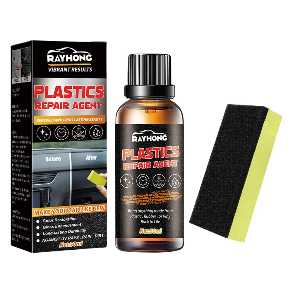 Junerain Auto-Innenreiniger – Armaturenbrett-/Armaturenbrett-Reiniger – Back to Black Trim Restorer – Auto-Innenreinigungsset – 50 ml Mittel mit Schwamm – Auto-Kunststoff-Restaurierer Schwar von Junerain