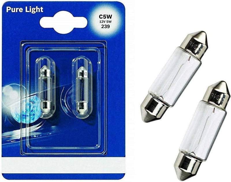 2x Bosch C5W 36mm 12V 1987301004 Pure Light Innenbeleuchtung - Kofferraum Handschuhfach Kennzeichen Tür Fußraum Leselampen Lizenz - Ersatz Halogen Soffite Lampe E-geprüft von Jurmann Trade