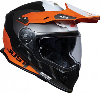 Just1 J34 Adventure Pro Outerspace, Endurohelm - Matt Schwarz/Grau/Orange/Weiß - L von Just1