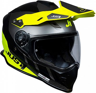 Just1 J34 Adventure Pro Outerspace, Endurohelm - Schwarz/Grau/Neon-Gelb - L von Just1