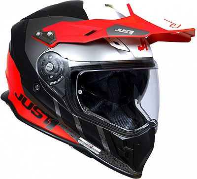 Just1 J34 Adventure Pro Outerspace, Endurohelm - Schwarz/Grau/Rot/Weiß - S von Just1