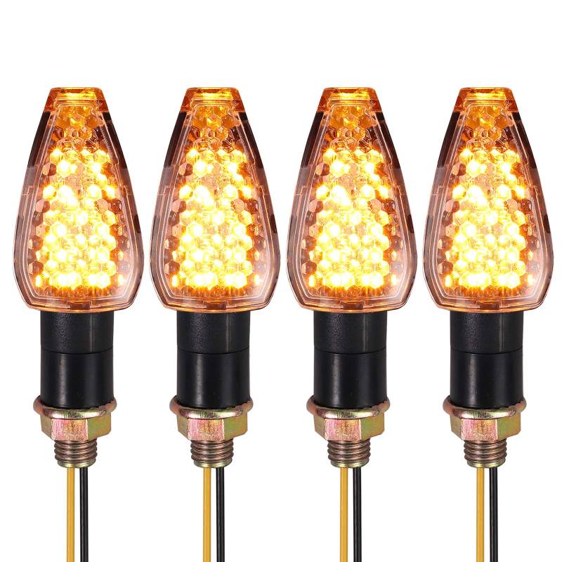 4x 14LED Mortoradblinker Miniblinker Biegbar Bernstein Licht mit E-Mark IP65 Wasserdicht Lauflicht für M10 12V Motorrad Blinkleuchte Blinker Lampe Signal leucht für Straßenfahrrad Off Road Chopper von Justech