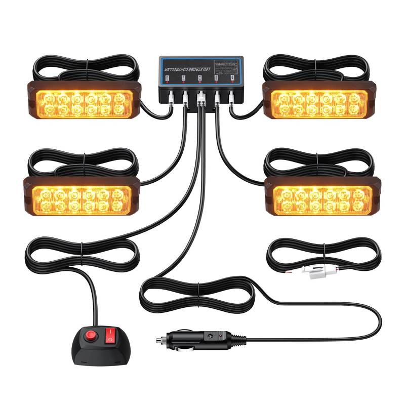 Justech 12LED Warnlicht Frontblitzer Stroboskoplicht Warnleuchte 12V 24V Wasserdicht IP68 Notfall Warnung Beacon Blinklichter Blitzmodul Notfall Licht Achtung für Emergency, KFZ, LKW von Justech