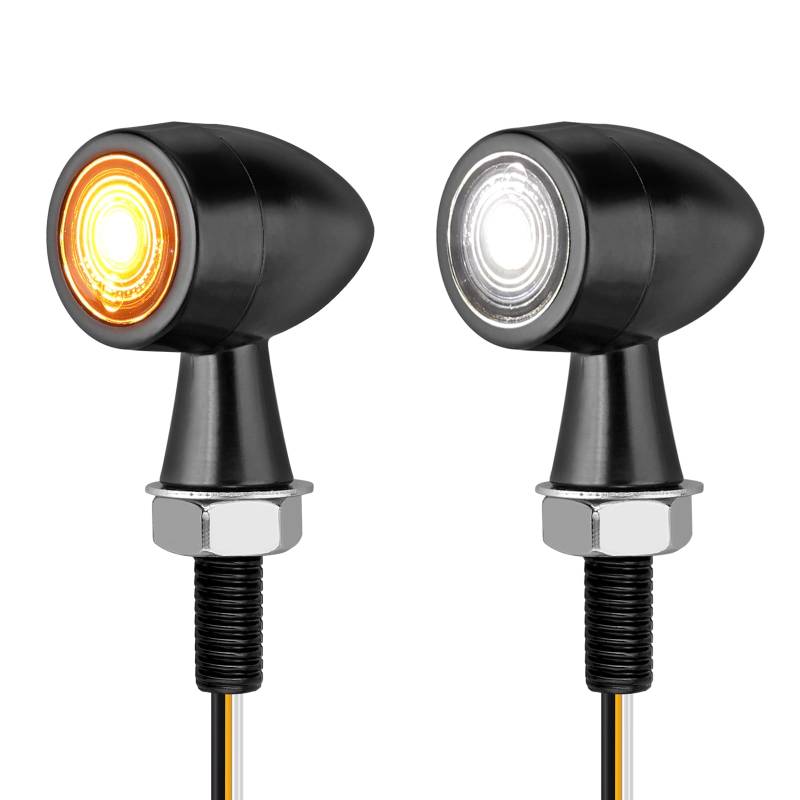 Justech 2stk Mini LED Blinker Blinkerlicht Universal Motorrad Blinker Blinkerleuchte Motorrad Mini Blinklicht Rauchschwarz Richtungsanzeiger für M8 Schraube IP65 Gelbes + Weißes Licht mit E24 von Justech