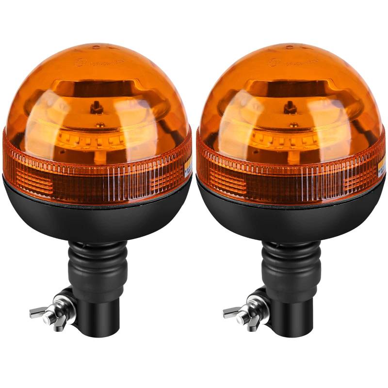 Justech 2x 24LEDs Rundumleuchte Amber Rundumkennleuchte Blinkleuchte Bernstein Drehblitzleuchte mit 3 Beleuchtungsmodi Flexibel DIN Masthalterung Traktor Warnleuchte mit R10 E9 von Justech