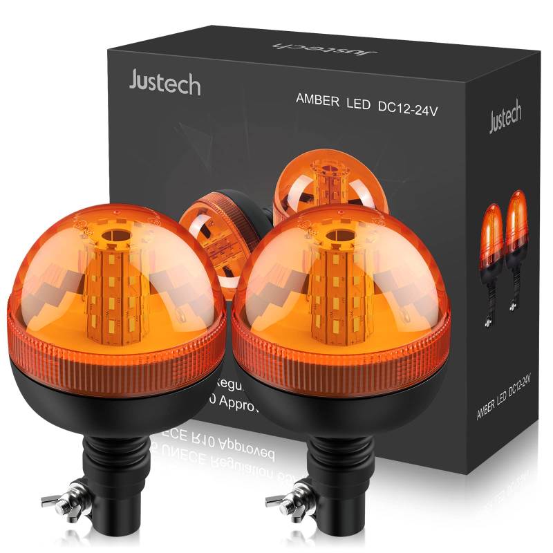 Justech 2x 40 SMD LED Rundumlicht Warnleuchten mit E-Mark WL01A Rundumleuchte Blitzleuchte 12/24V Amber Warnleuchte Magnetische Notfallblinklampe Wiederherstellungswarnung gelbes Licht der Decke von Justech