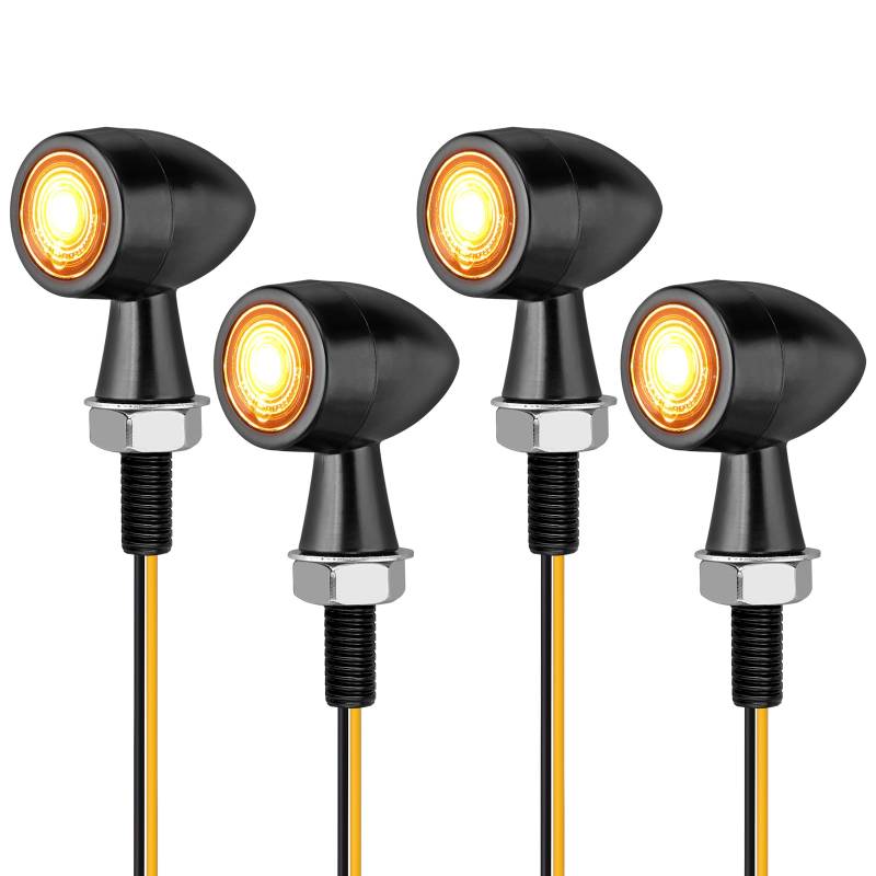 Justech 4Stück LED Microblinker Mini Motorrad Blinker Universal Miniblinker 12V Amber Licht Blinkerlicht Blinkerleuchte Mini Blinklicht Richtungsanzeiger IP65 mit E24 für M8 Schraube Motorrad Scooter von Justech