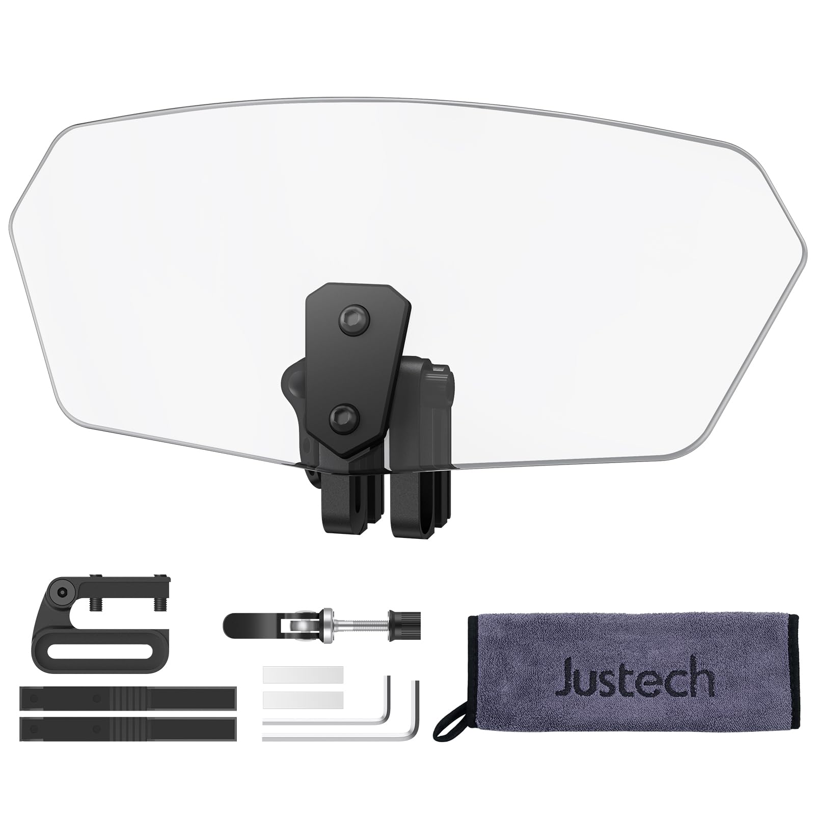 Justech Motorrad Windabweiser Aufsatz Verstellbare Clip-on Windschild Spoiler Windschutz Windschutzscheibe Durchsichtige Windschutzglas 270x165x50mm Windschutzscheibenverlängerung Schwarze Halterung von Justech