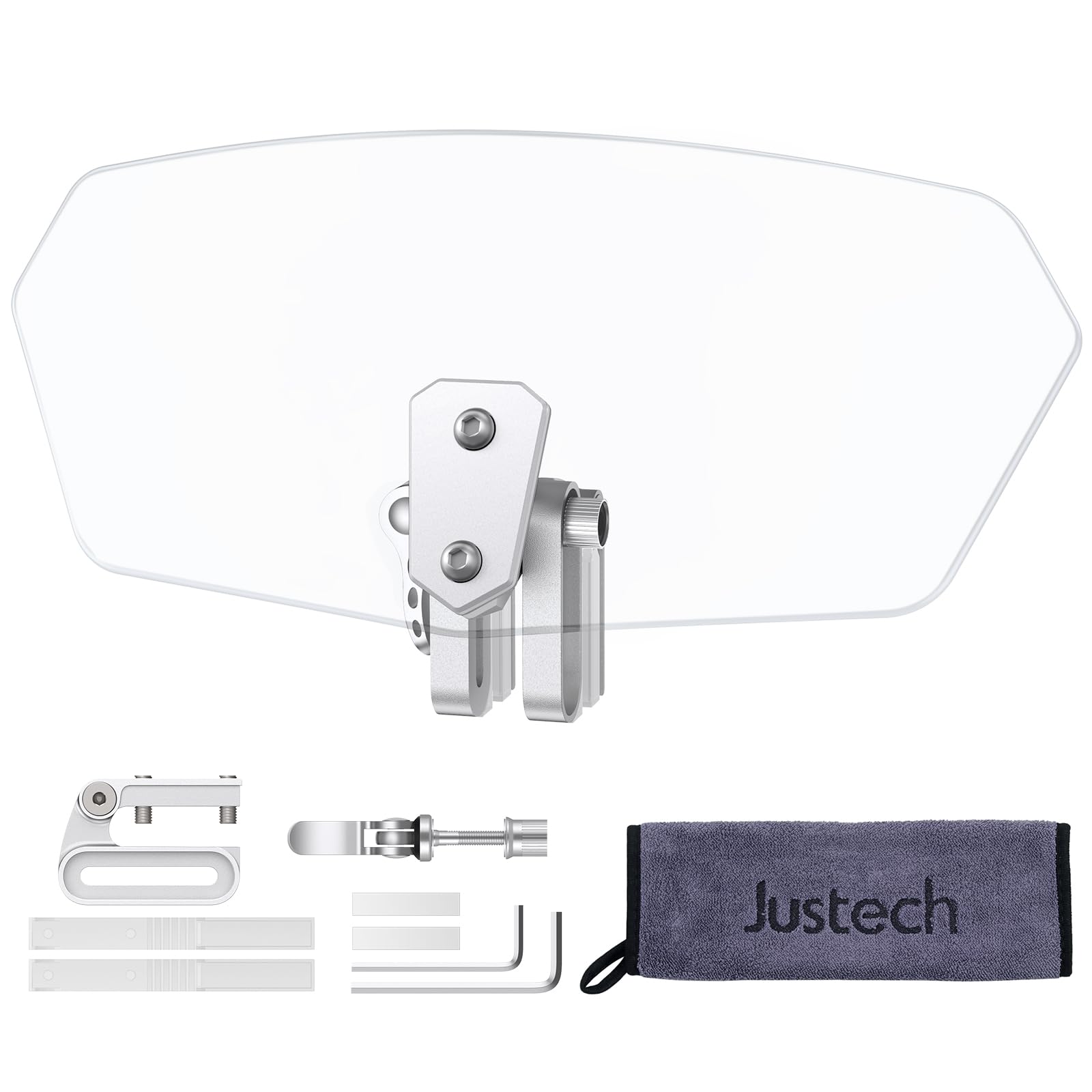 Justech Motorrad Windabweiser Verstellbare Clip-on Windschutzscheibe Zubehör Windschild Windschutzscheibenverlängerung Erweiterung Spoiler Aufsatz für Rennrad Motorrad klar Harz von Justech