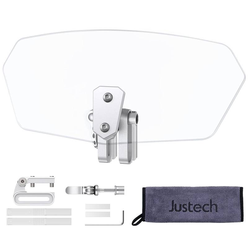 Justech Motorrad Windabweiser Verstellbare Clip-on Windschutzscheibe Zubehör Windschild Windschutzscheibenverlängerung Erweiterung Spoiler Aufsatz für Rennrad Motorrad klar Harz von Justech