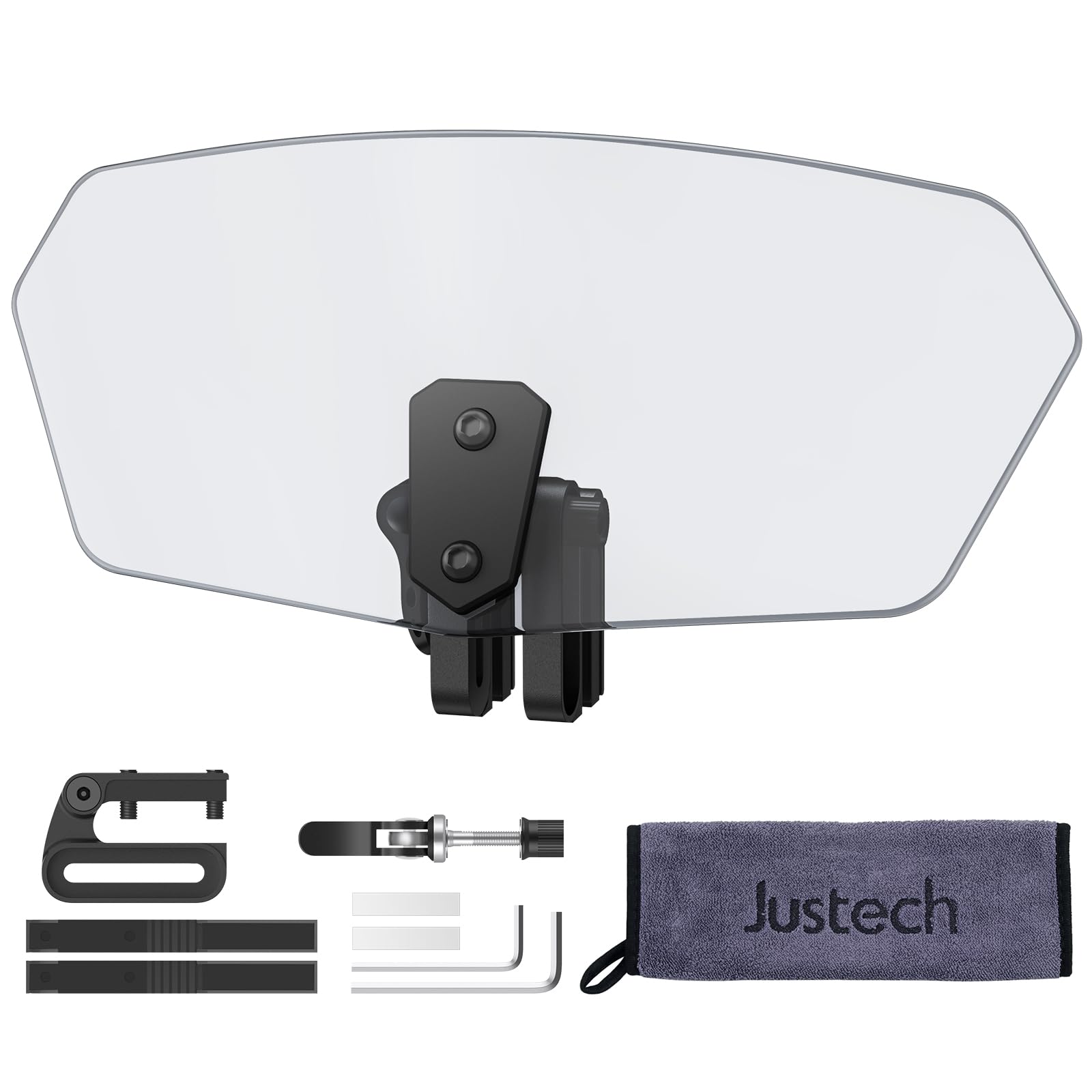 Justech Universal Motorrad Windabweiser Aufsatz Verstellbare Clip-on Windschild Spoiler Windschutz Windschutzscheibe Windschutzglas 270x165x50mm Titanfarbene Windschutzscheibenverlängerung Harz von Justech