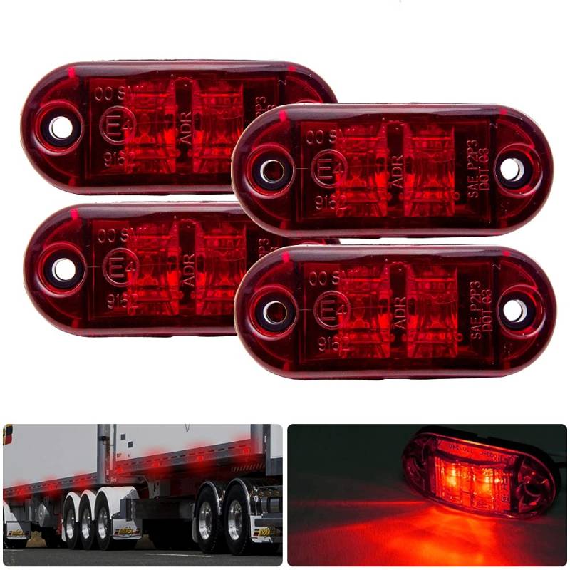 Jutta 4/8/12pc Seitenmarkierungsleuchte, 12/24V IP65 Rot LED Seitenmarkierungsblinker Lampe Universal für LKW Anhänger Van Caravan LKW Auto Bus Boot (4) von Jutta