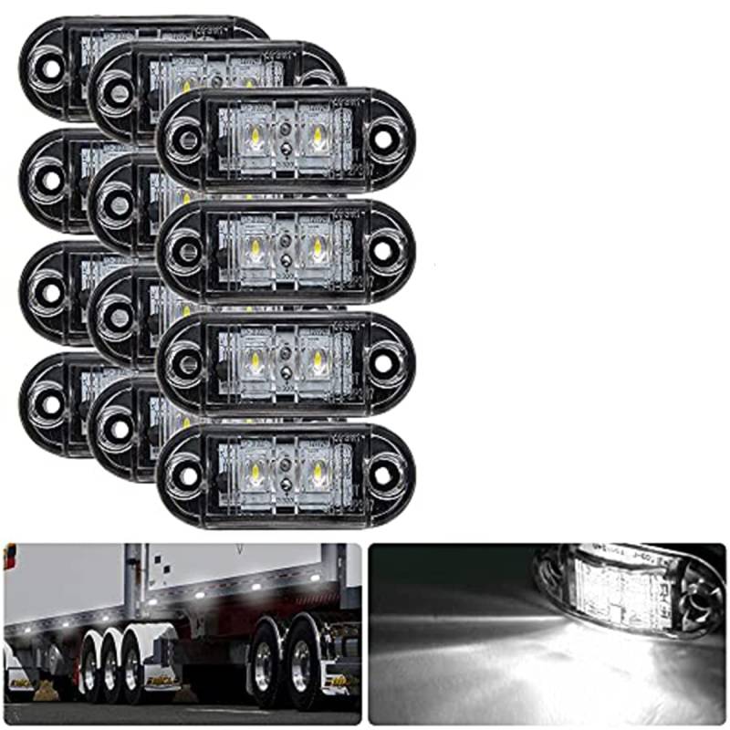 Jutta 4/8/12pc Größe Begrenzungsleuchte, 12/24V IP65 Weiß LED Seitenmarkierungsanzeiger Lampe Universal für LKW Anhänger Van Caravan LKW Auto Bus Boot (12) von Jutta