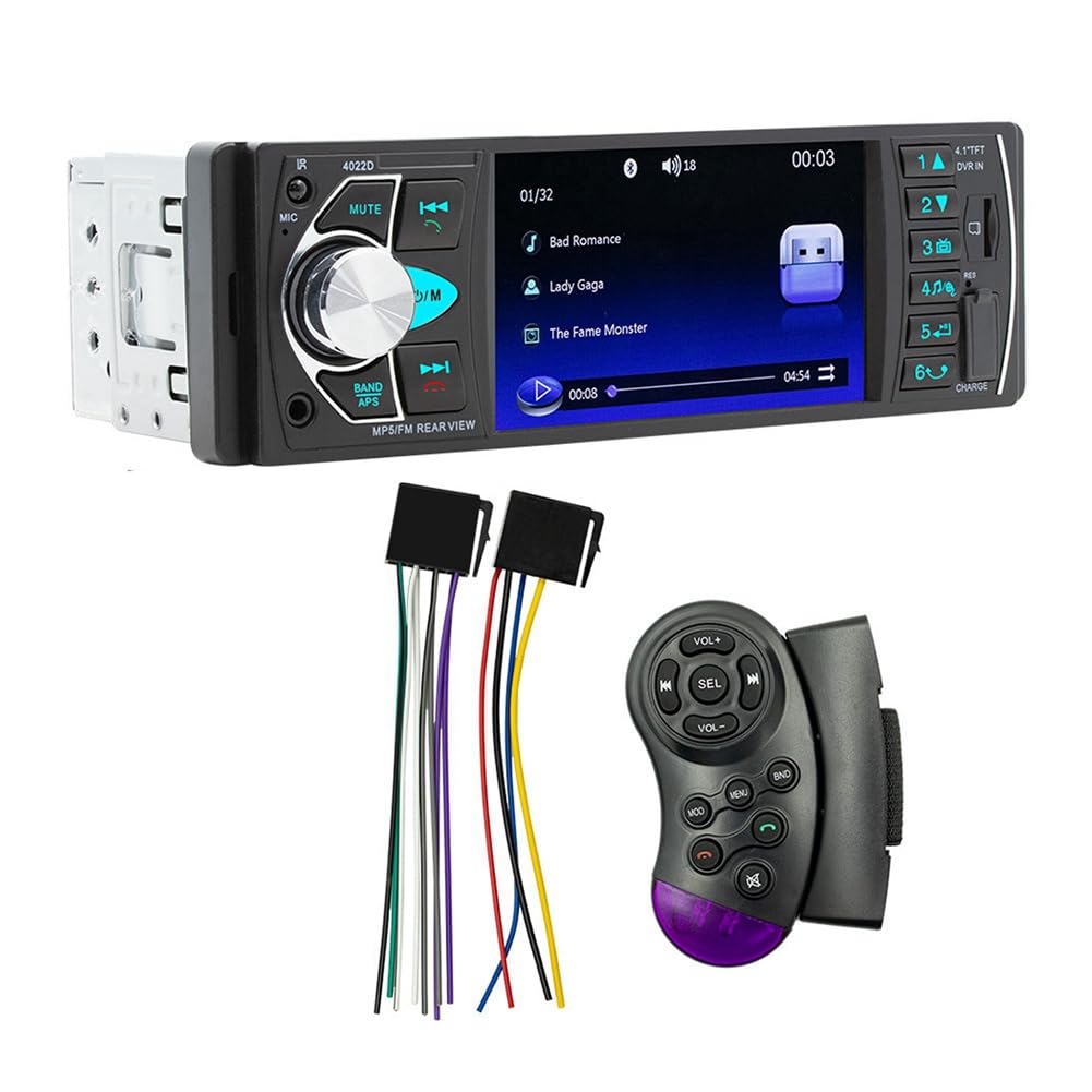 Juuewrryg 4,1-Bildschirm Auto MP5-Player Kompatibel mit Bluetooth 1 Din Remote Audio System USB AUX FM Unterstützung Rückfahrkamera von Juuewrryg