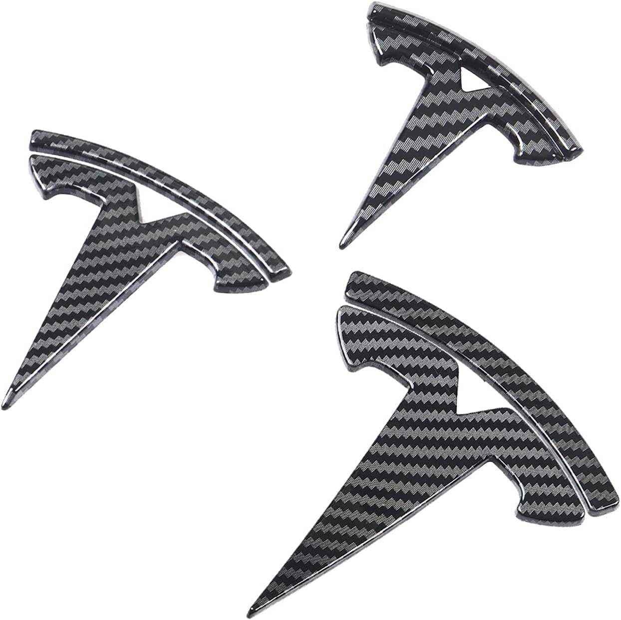 3pcs Lenkrad/vordere Kofferraum -Kofferraum -Logo -Abzeichenaufkleber für Tesla Model 3, Emblem Cover Decals Accessoires,3 Gloss Carbon Fiber Pattern von JxbJQQ