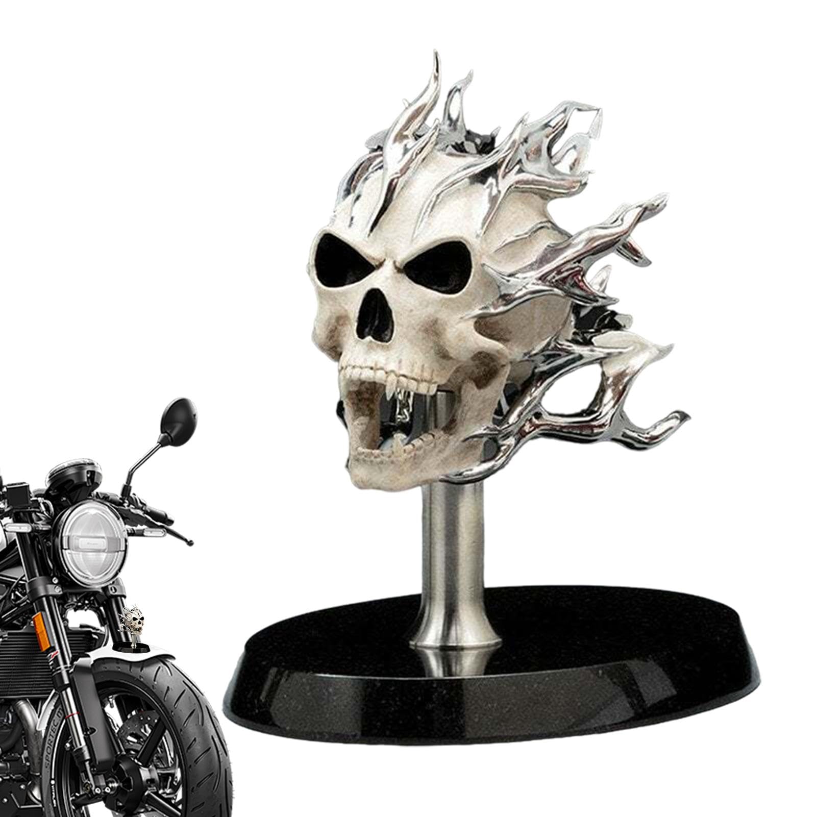 Motorcycle Skull Decor | Flame Skull Motorcycle Sculpture | Eye-Catching Skeleton Decor For Motorcycles, Unique Skull Figurine Display For Bikers And Motorcycle Enthusiasts von Jyxuyy