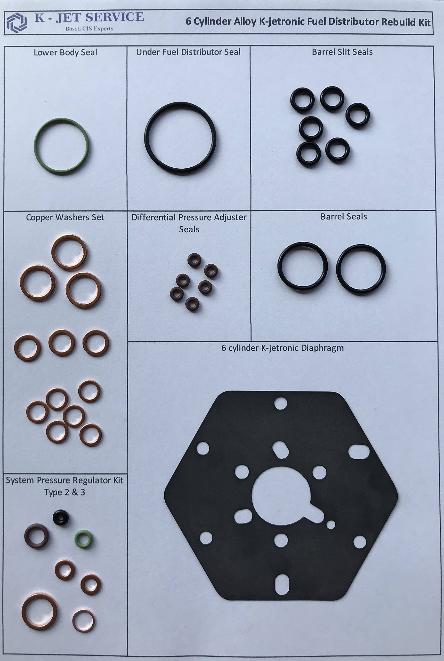 Mengenteiler Reparatursatz für alle Bosch 5 und 6 Zylinder K-Jetronic Aluminium kompatibel mit MERCEDES 280 SL SLC E CE SE GE Bosch von K-jetservice.com