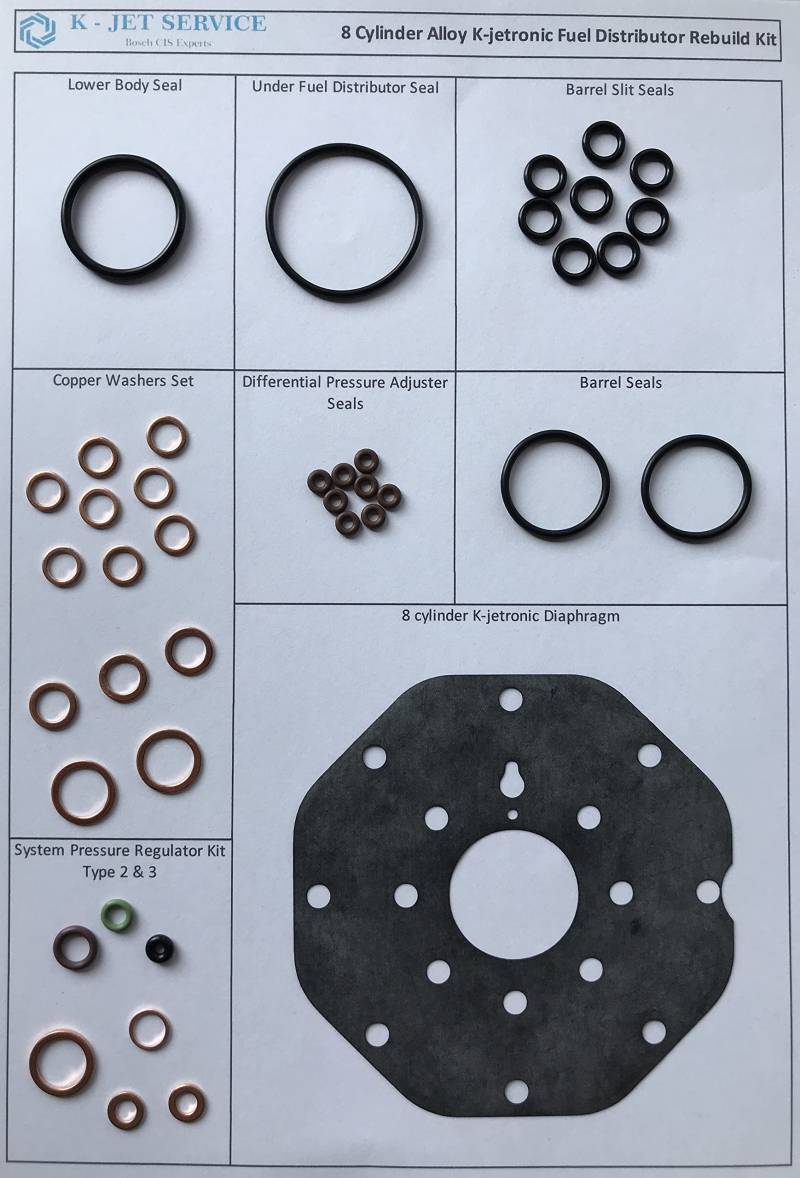 Mengenteiler Reparatursatz für alle Bosch 8 Zylinder K-Jetronic Aluminium kompatibel mit Mercedes SL SEC SEL SE 500 450 380 Porsche Rolls Royce Bentley von K-jetservice.com