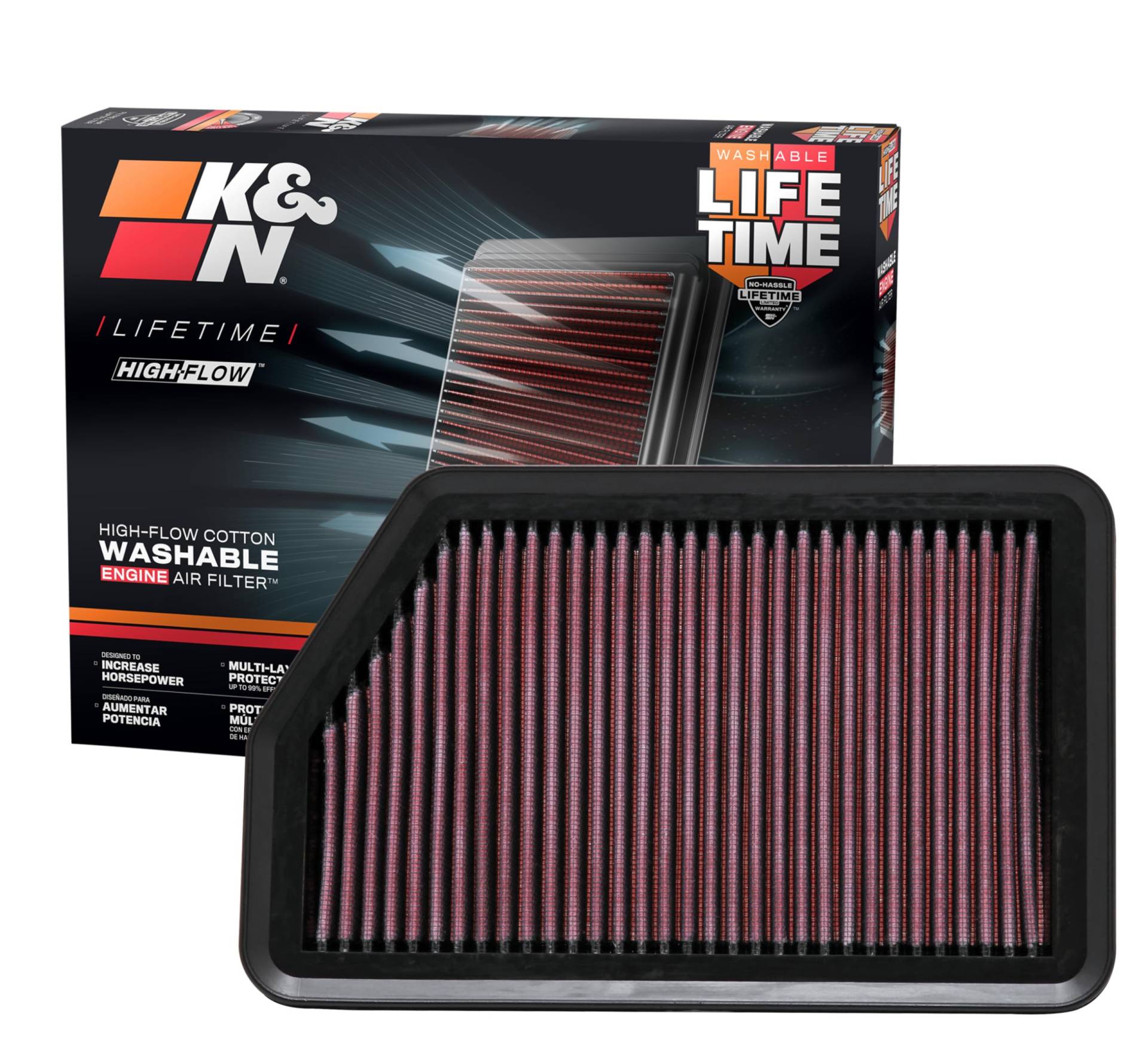 K&N 33-2451 Motorluftfilter: Hochleistung, Prämie, Abwaschbar, Ersatzfilter,Erhöhte Leistung, 2010-2019 (i40, Elanta GT, i30, Elantra, ix35, Tucson, Carens, cee d, Forte, Forte 5, Certao, K3) von K&N