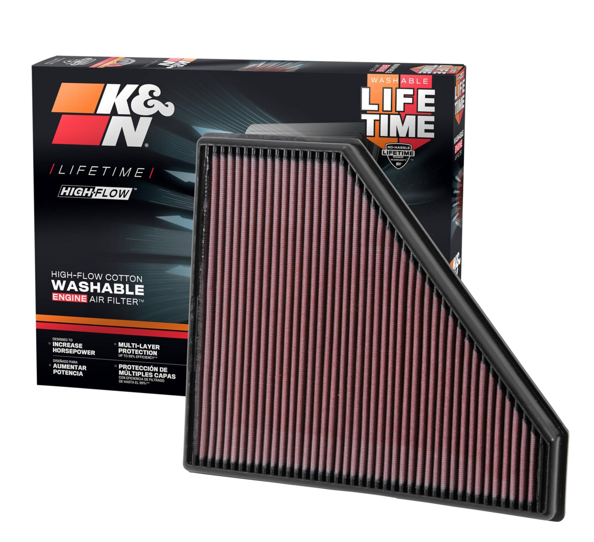 K&N 33-2496 Motorluftfilter: Hochleistung, Prämie, Abwaschbar, Ersatzfilter,Erhöhte Leistung, 2013-2019 (Camaro, ATS, CTS) von K&N