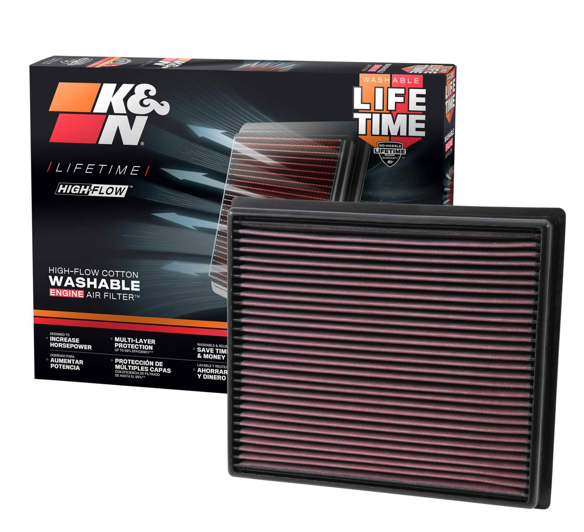 K&N 33-5017 Waschbarer und wiederverwendbarer KFZ Tauschluftfilter, Rot von K&N