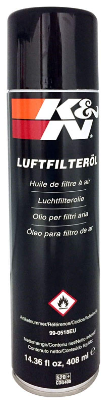 K&N 99-0518EU KFZ und Motorrad Air Filter Oil 14.36 fl oz/408 ml Aerosol Spray- Non-US, Schwarz von K&N