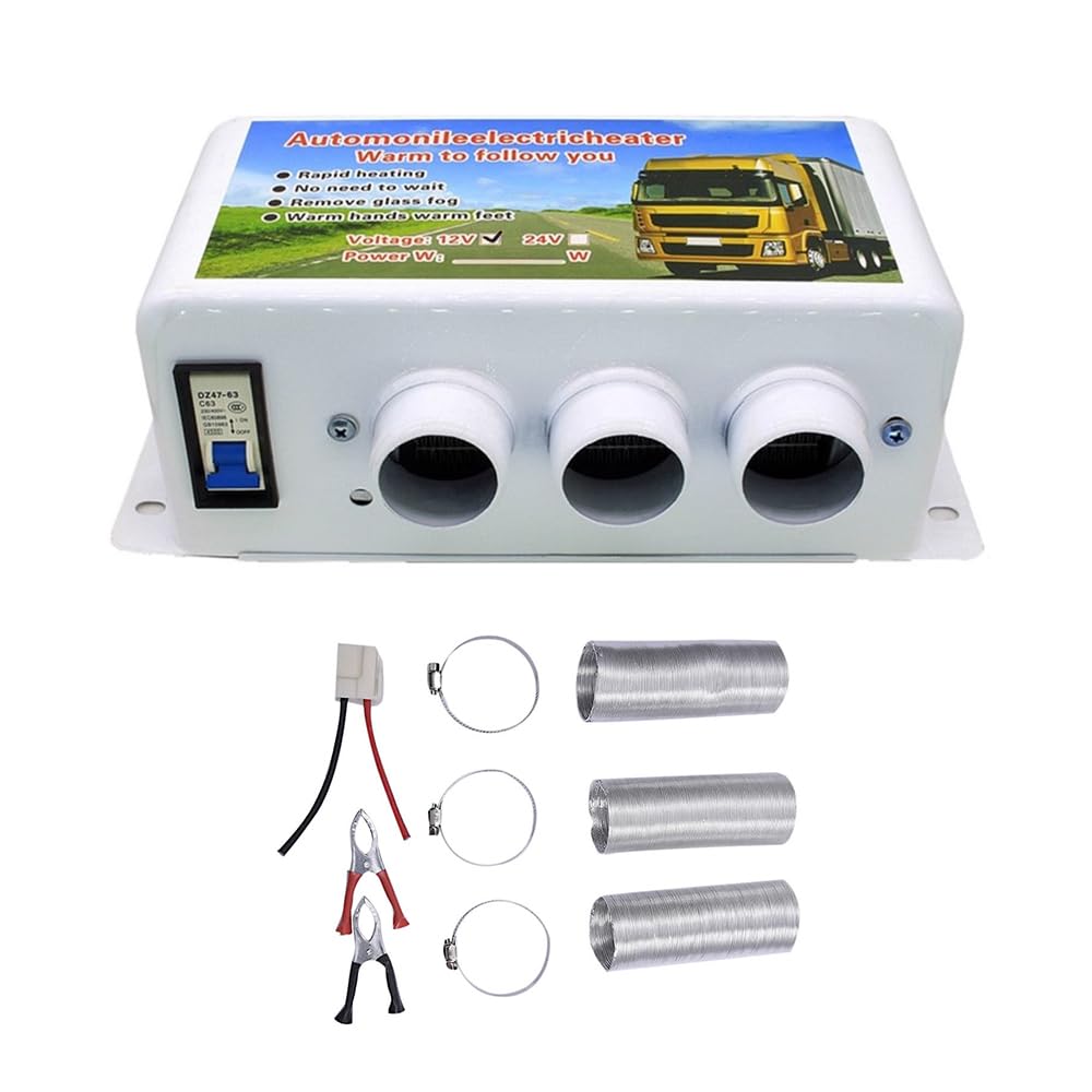 KACEPAR Auto-Heizung, 12 V/24 V, elektrischer Entfroster für Autos, mit 3 Luftauslässen, 500 W-1000 W, Metall, weiß, Auto-Elektroheizung, Defroster von KACEPAR