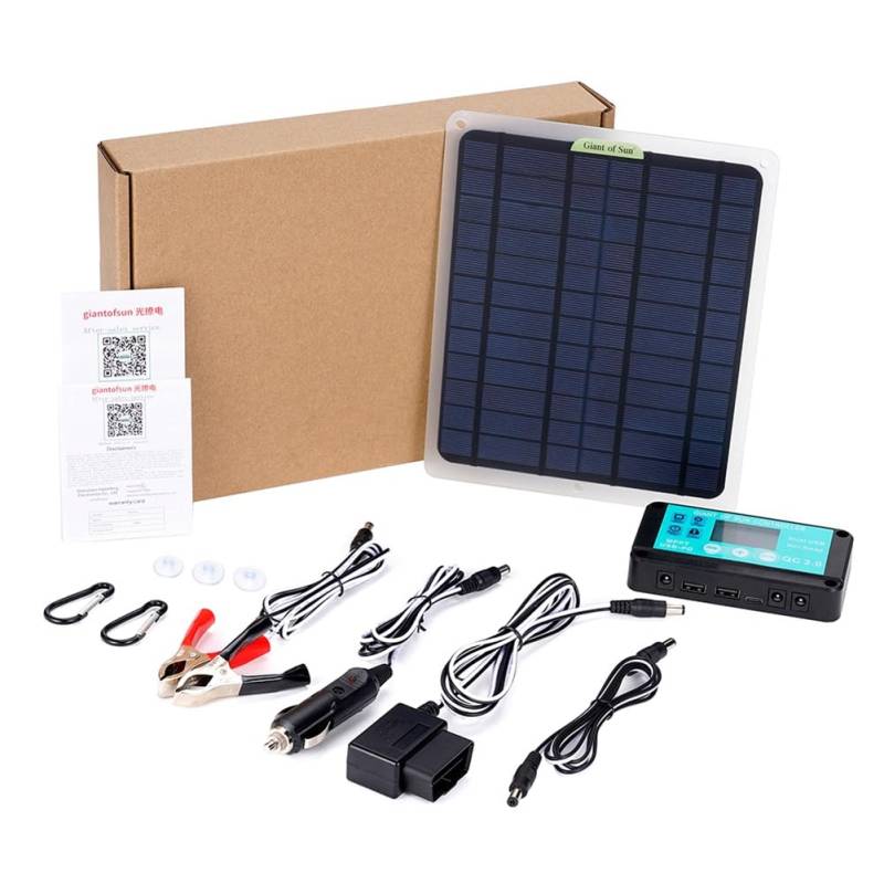 KACPLY 20W Solarpanel 12V 10A Batterieschalter Auto Ladegerät Outdoor Batterieversorgung für Fahrzeugbatterie mit OBD Stecker und Kompakt von KACPLY