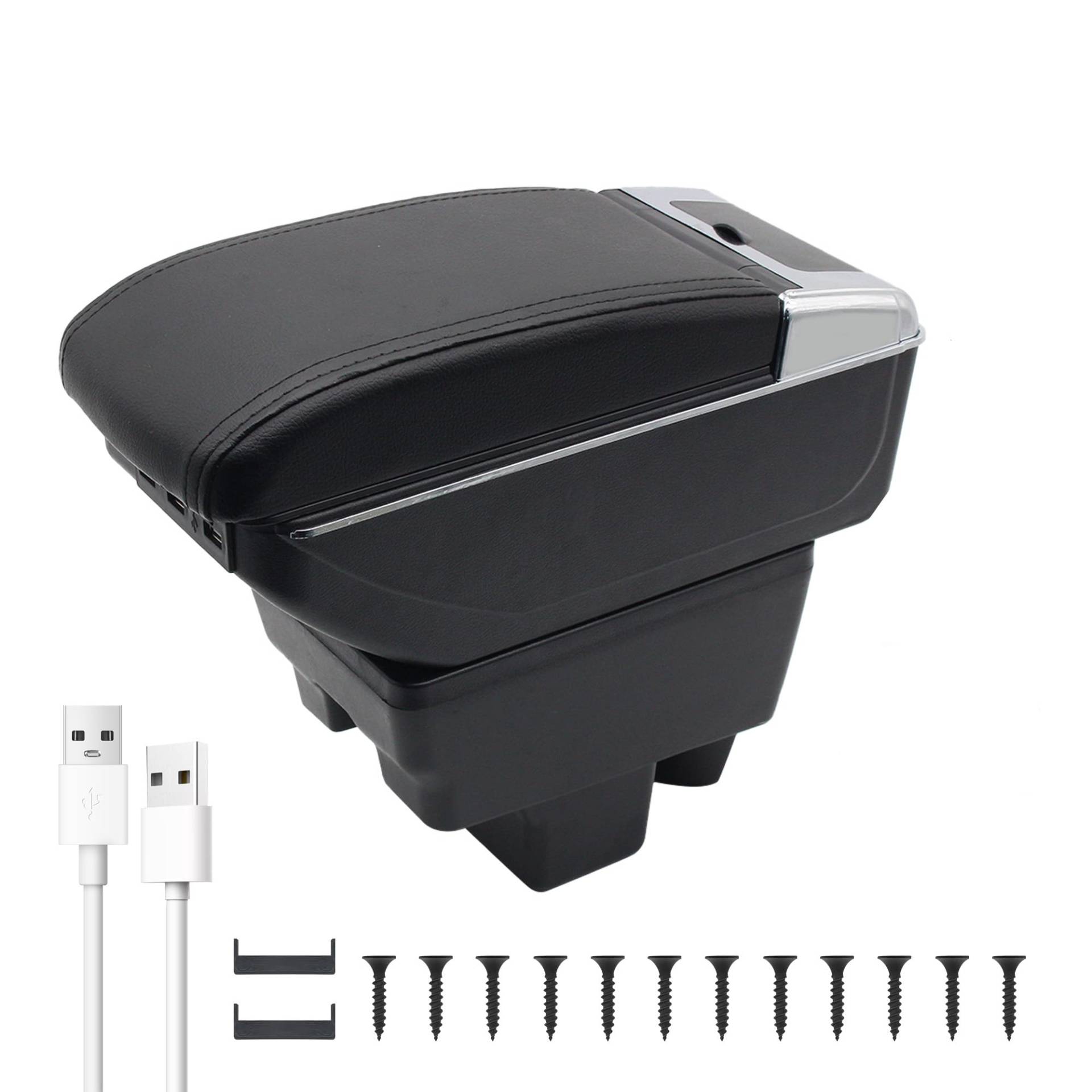 KAERGK Auto Armlehnen für Skoda Rapid 2013-2018 Mittelkonsolen für Kfz Doppelter Stauraum mit Getränkehalter 7 USB-Anschlüsse Hintere Utility-Box Einfache Montage (Schwarze Linie) von KAERGK