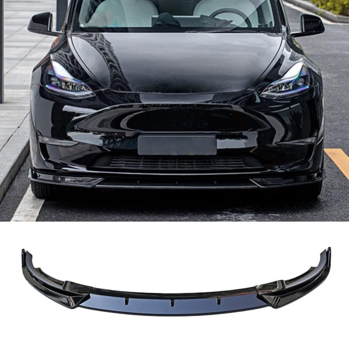 Auto Frontspoiler Lippe für Tesla Model Y 2020-2023, Wasserdicht Kratzfest Frontstoßstange Spoiler Auto Body Kit,A/Black von KAES