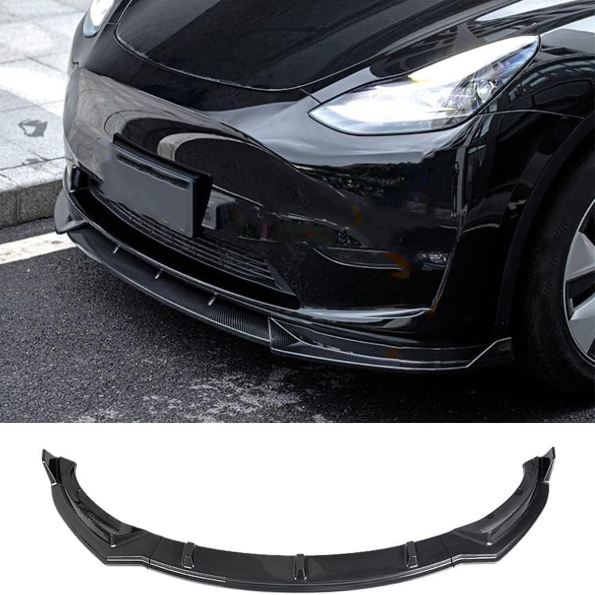 Auto Frontspoiler Lippe für Tesla Model Y 2020-2023, Wasserdicht Kratzfest Frontstoßstange Spoiler Auto Body Kit,B/Carbon Fiberlook von KAES
