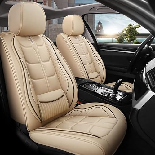 KAEW Leder Autositzbezüge-Set für VW Passat B7, Airbag Kompatibel, Wasserdicht, Vordersitze Rückbank Sitzbezügesets,Beige von KAEW