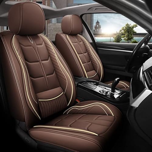 KAEW Leder Autositzbezüge-Set für VW Phaeton 2007-2016 2017 2018 2019 2020 2021 2022 2023 2024 2025, Airbag Kompatibel, Wasserdicht, Vordersitze Rückbank Sitzbezügesets,Coffee von KAEW