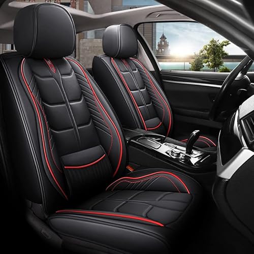 KAEW Leder Autositzbezüge-Set für VW T-Cross T-ROC T-ROC Sport Caravelle Sharan Passat, Airbag Kompatibel, Wasserdicht, Vordersitze Rückbank Sitzbezügesets,Black-Red von KAEW