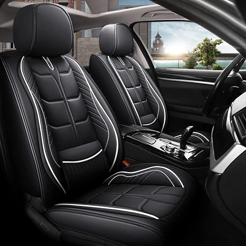 KAEW Leder Autositzbezüge-Set für VW Tiguan Allspace SUV 2017 2018 2019 2020 2021, Airbag Kompatibel, Wasserdicht, Vordersitze Rückbank Sitzbezügesets,Black-White von KAEW