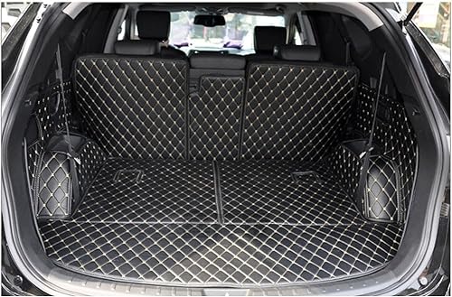 VollstäNdige Einkreisung Kofferraummatte Kofferraumwanne für Hyundai Grand Santa Fe 7 Seats 2015-2013, rutschfest Kratzfestem Leder Kofferraummatten,A-Black Rice Line von KAEW
