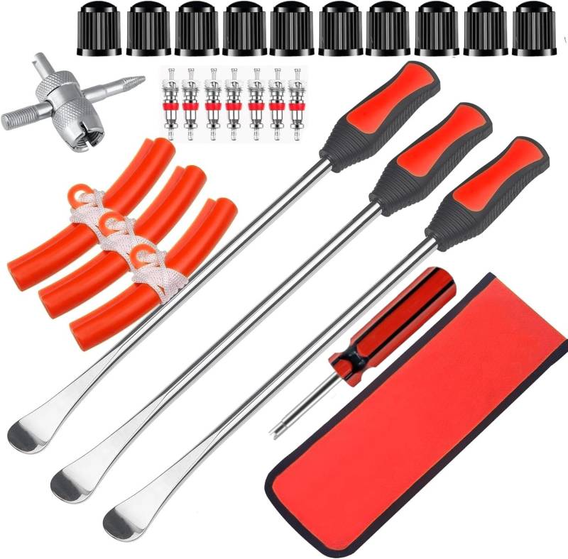 KAHEIGN 39Pcs Reifenheber Reifen Montiereisen Montierhebel Werkzeug Set, 3 Reifen Hebel Werkzeug Löffel, 3 Rad Felge Protektoren Tool Kits, Montierhebel Werkzeug Kit mit Felgenschützer Ventilkappen von KAHEIGN