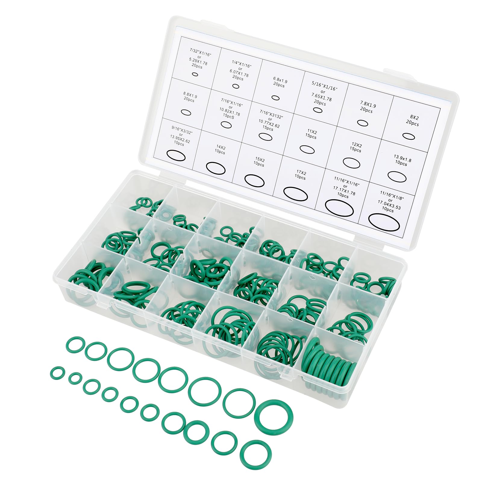 270 Stück Gummi Dichtungen Ringe Kit 18 Größen O Ringe Dichtungsringe Set O-Ring Sortiment Dichtungsring Set Auto Klimaanlage O-Ring Reparatur Werkzeuge O-Ring Dichtung Sortiment Kit Box Set (Grün) von KALIONE