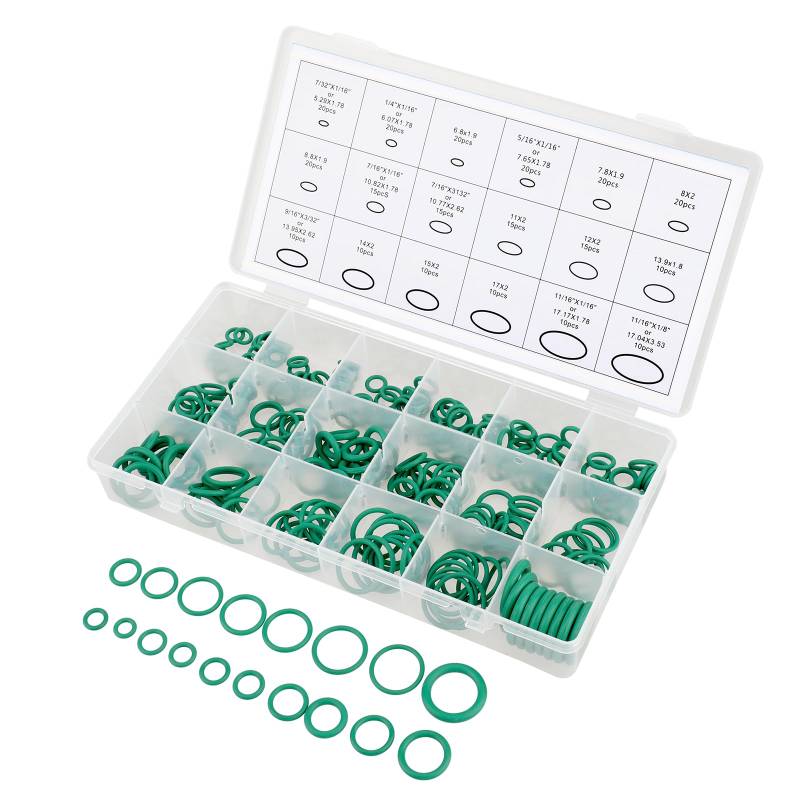 270 Stück Gummi Dichtungen Ringe Kit 18 Größen O Ringe Dichtungsringe Set O-Ring Sortiment Dichtungsring Set Auto Klimaanlage O-Ring Reparatur Werkzeuge O-Ring Dichtung Sortiment Kit Box Set (Grün) von KALIONE