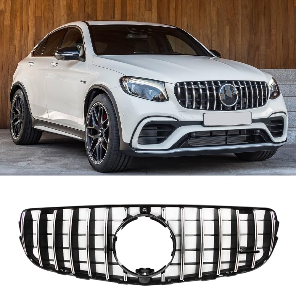 Auto Front Kühlergrille für Mercedes Benz GLC W253 X253 C253 2016 2017 2018 2019 GT AMG,Vorne Kapuze Kühlergrill Grill KüHler Ersatz Dekoration Zubehör,B-Silver von KAMNIK