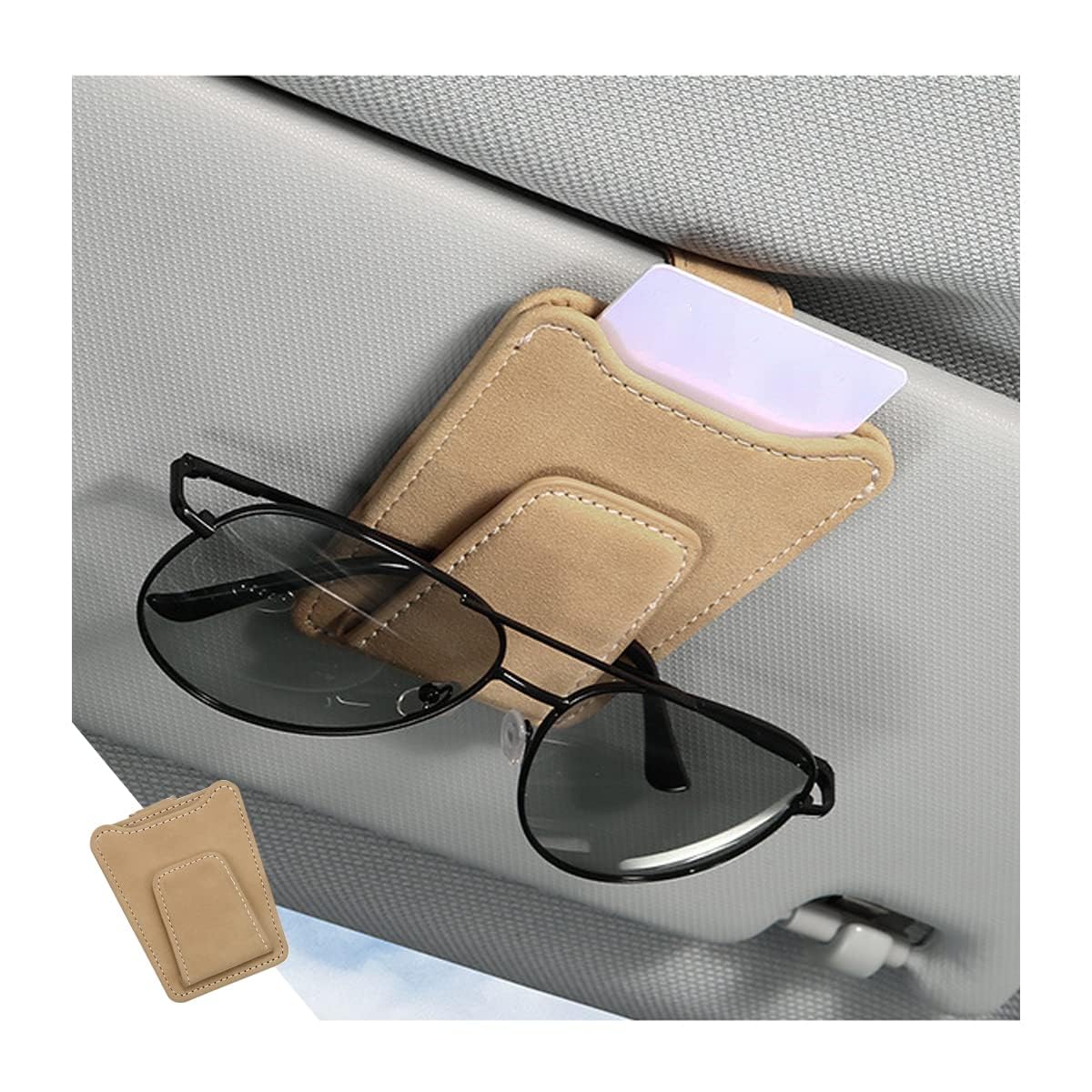 KANDUJIMU Sonnenbrillenhalter für Auto-Sonnenblende, magnetischer Lederbrillenaufhänger Clip, Brillen- und Ticketkartenaufbewahrung, Auto-Innenzubehör, universell für Fahrzeug, SUV, LKW (Beige) von KANDUJIMU