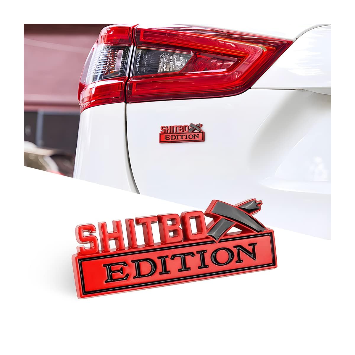 Shitbox Edition Embleme, 3D Buchstaben Abzeichen Aufkleber Abziehbild für Auto, Außenemblem mit 3M starkem Klebstoff, Kotflügel-Ersatzdekoration, kompatibel mit den meisten Fahrzeugen (Rot/Schwarz) von KANDUJIMU