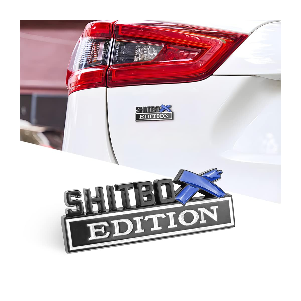 Shitbox Edition Embleme, 3D Buchstaben Abzeichen Aufkleber Aufkleber für Auto, Außenemblem mit 3M starkem Klebstoff, Kotflügel-Ersatzdekoration, kompatibel mit den meisten Fahrzeugen (Schwarz/Weiß) von KANDUJIMU