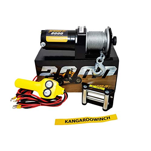 KANGAROO WINCH Robuste Elektrische Seilwinde 12V mit 2000 lbs Zugkraft - Ideal für ATV, Quad und Offroad-Einsätze - Inklusive Stahlseil und Praktischer Kabelfernbedienung von KANGAROO WINCH