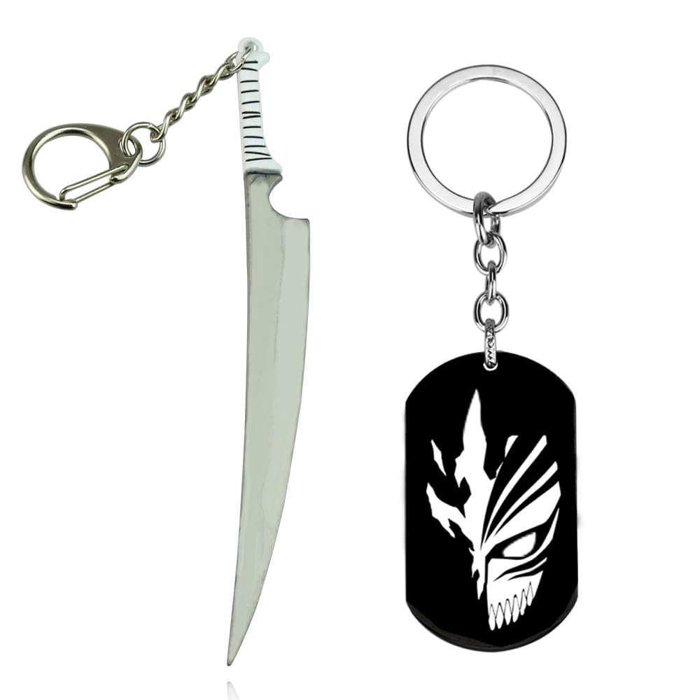 KANGSHUN Ichigo Kurosaki Schwert-Schlüsselanhänger – Edelstahl Zanpakutou Schlüsselanhänger Bleach Anime Geschenke für Männer Teenager, Set B, Large von KANGSHUN