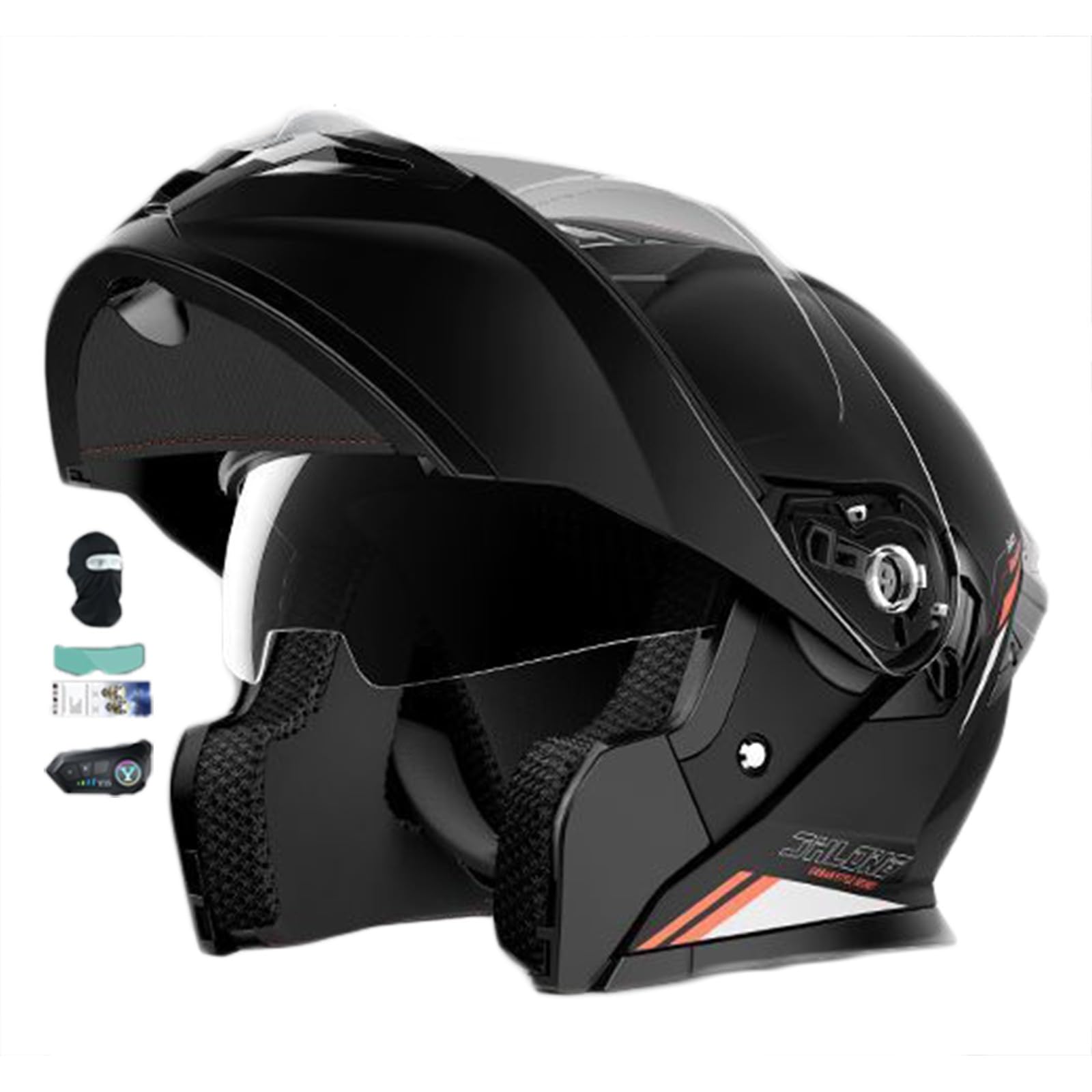 Bluetooth Motorradhelm mit Doppelvisier, Motorrad Herren Damen Modularhelm Klapphelm mit Lautsprecher-Headset Automatische Anrufannahme, Integralhelm Fahrradhelm geprüft B,2XL(63-64CM) von KANMUASD