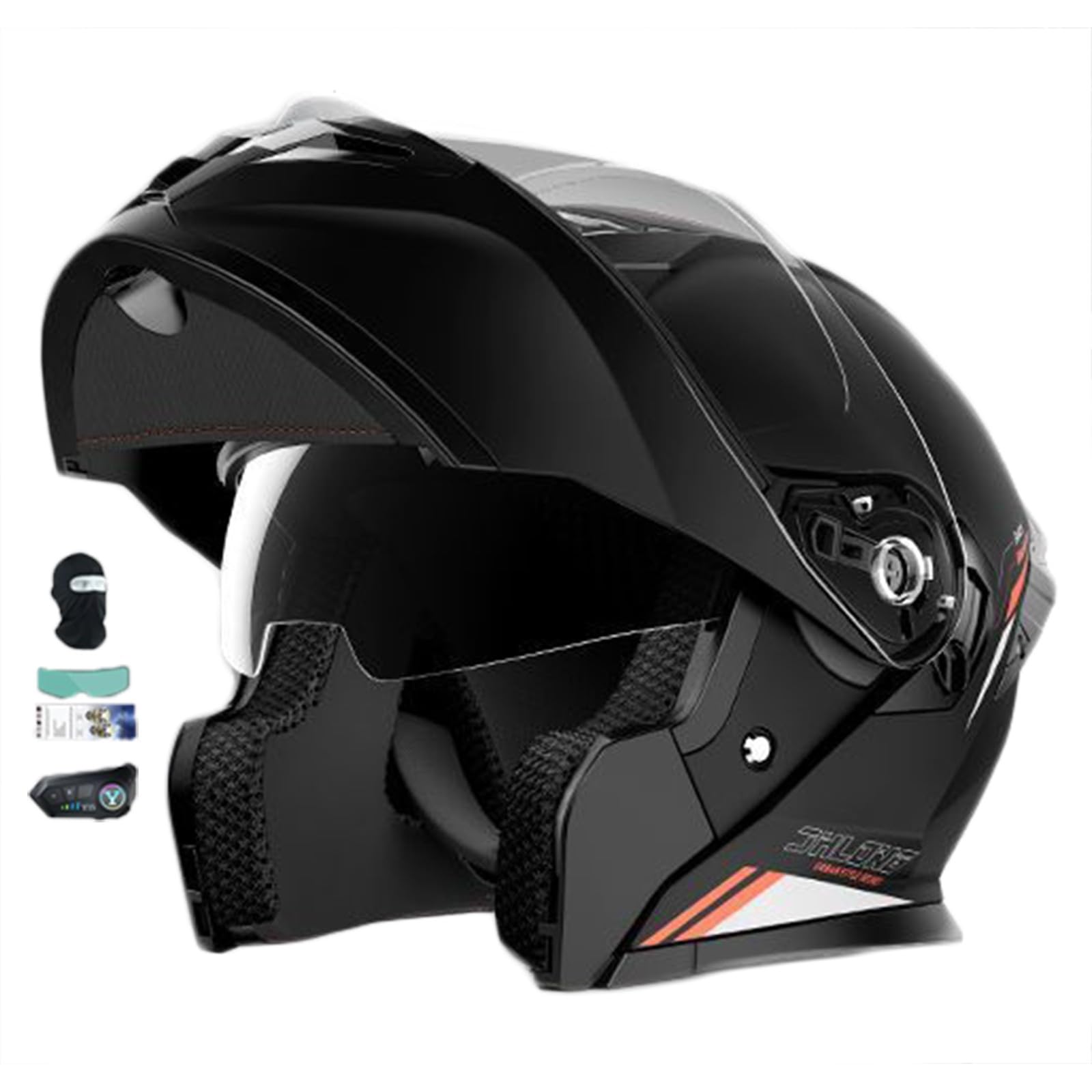 Bluetooth Motorradhelm mit Doppelvisier, Motorrad Herren Damen Modularhelm Klapphelm mit Lautsprecher-Headset Automatische Anrufannahme, Integralhelm Fahrradhelm geprüft C,2XL(63-64CM) von KANMUASD