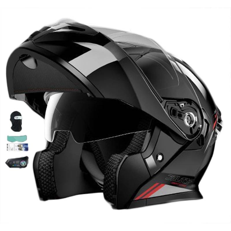 Bluetooth Motorradhelm mit Doppelvisier, Motorrad Herren Damen Modularhelm Klapphelm mit Lautsprecher-Headset Automatische Anrufannahme, Integralhelm Fahrradhelm geprüft D,2XL(63-64CM) von KANMUASD